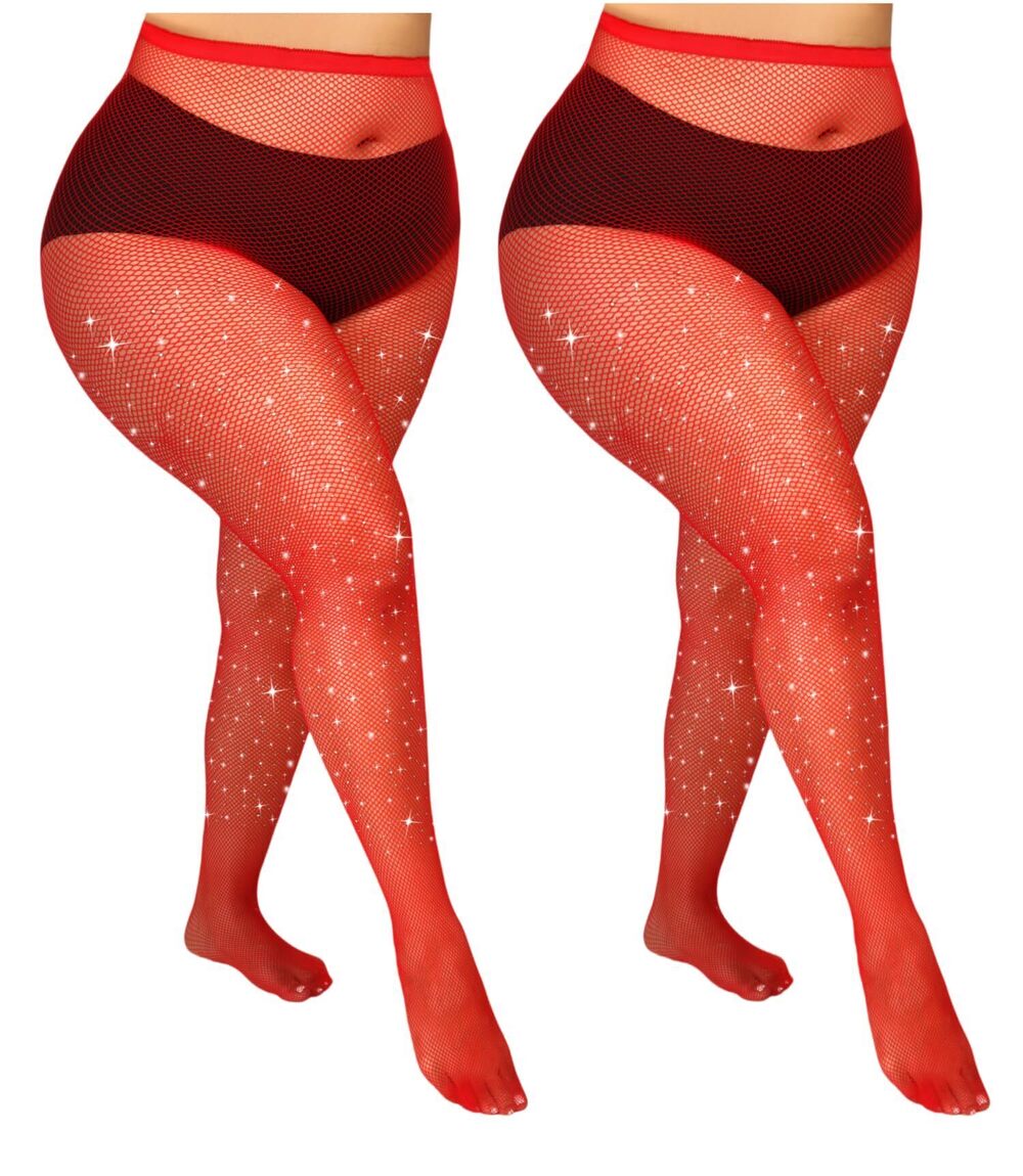 7965 Plus Size Fishnet Tights Sparkle Stockings Glitter Pantyhose High